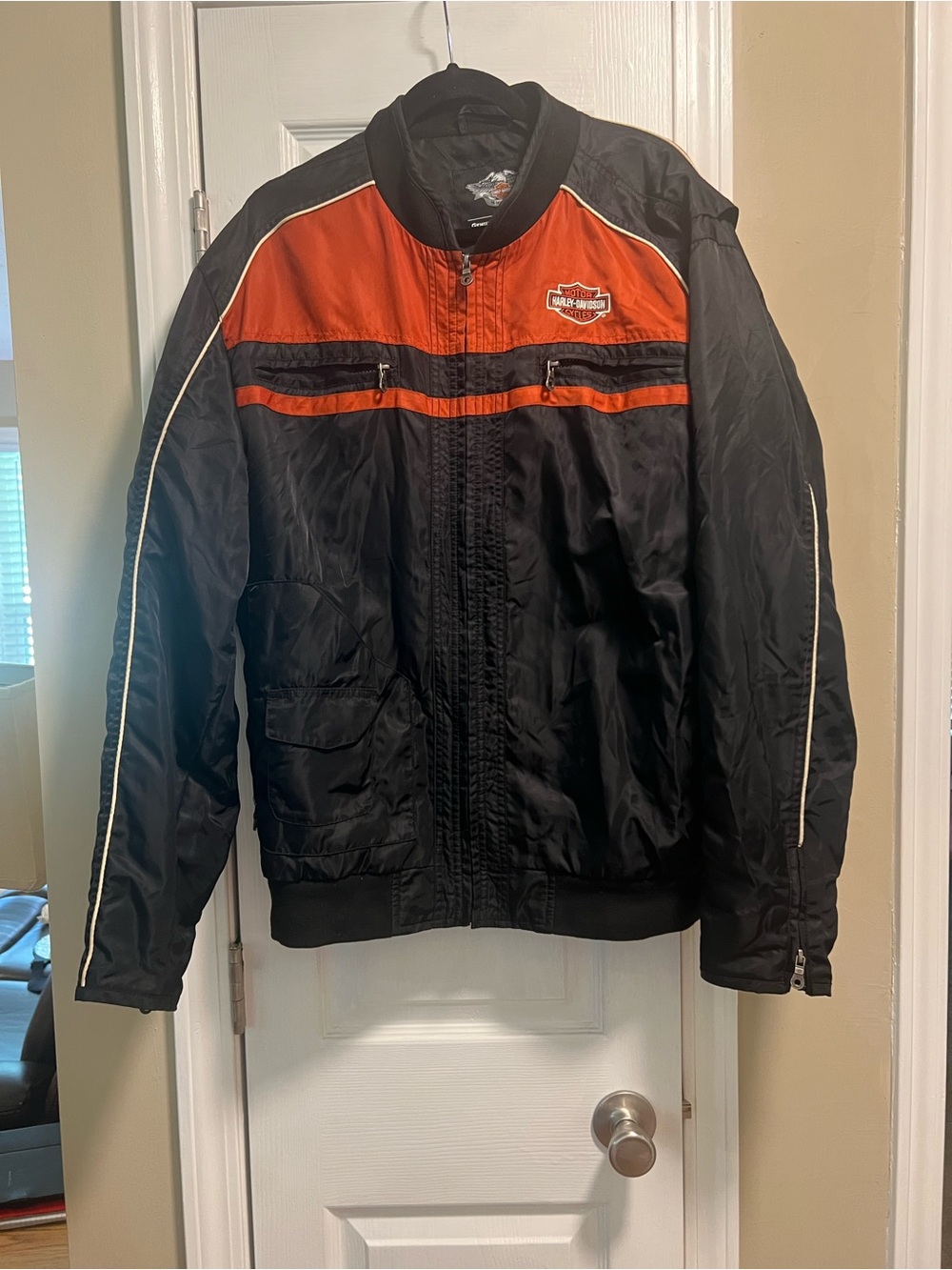 Harley-Davidson Black and Orange Men's Bomber Jacket